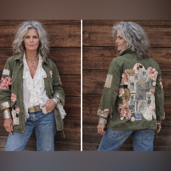 Hand Crafted Jackets & Blazers - “Rabbits 🐇 and 👑 “ Floral Embellished Green Jacket